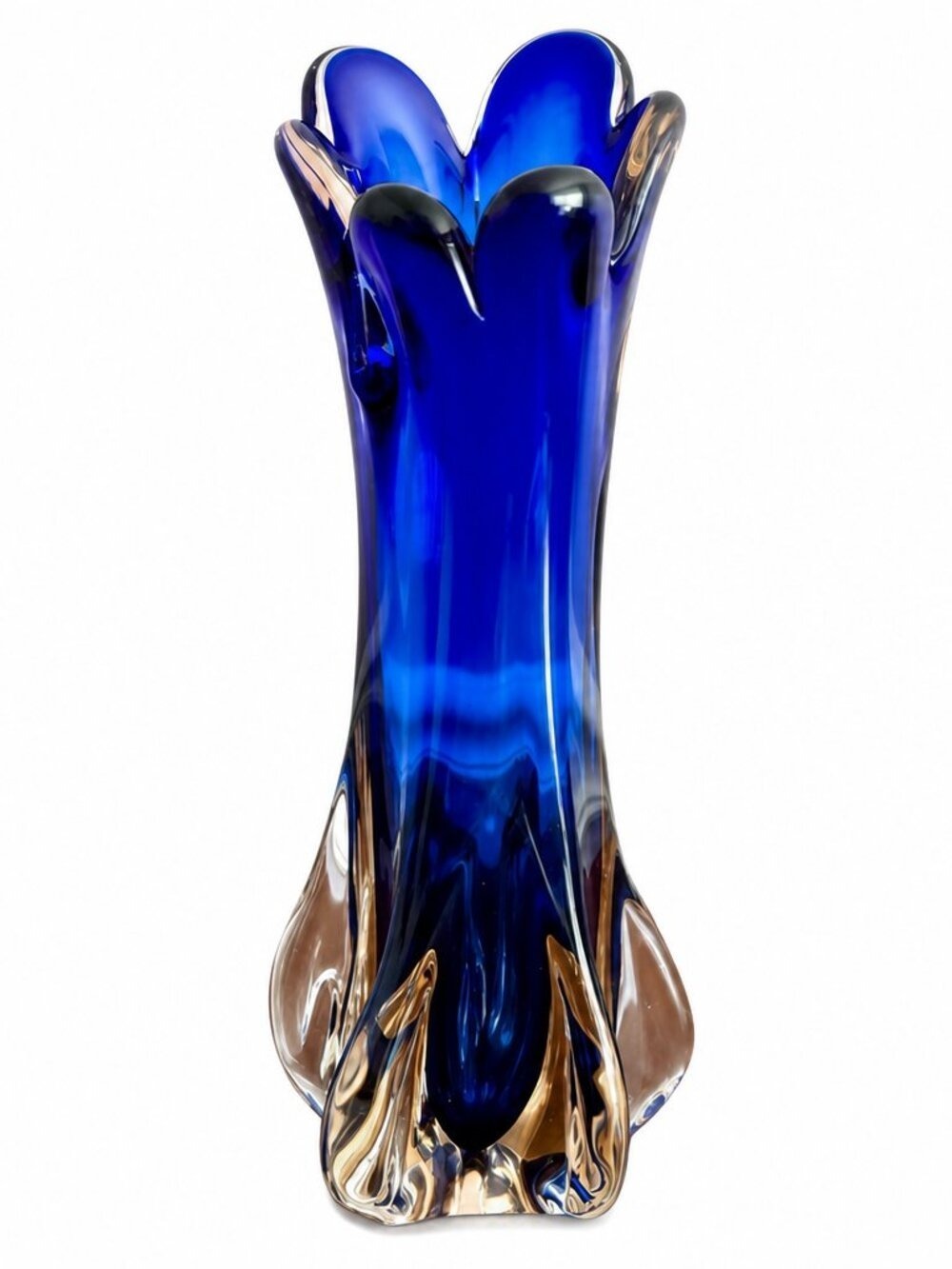 Vintage Five Finger Blue Swung Vase --Mid Century